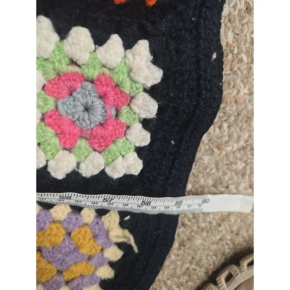 Vtg Handmade Multicolor Crochet Granny Square Home Decor Afghan Blanket 59